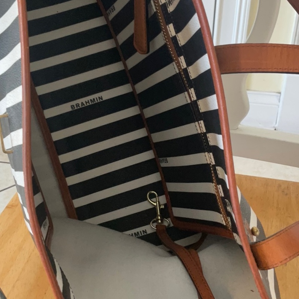 BrahminBlack and White Striped Tote Bag - Picture 8 of 12